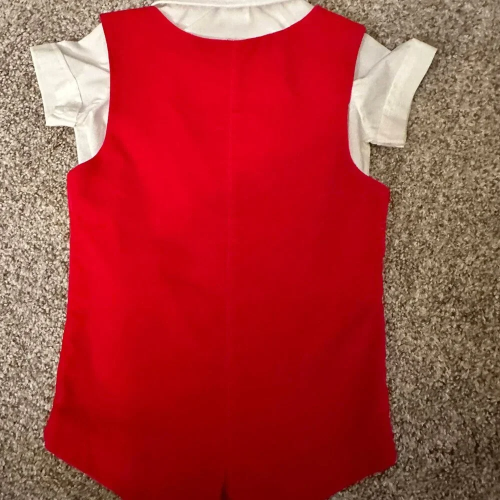 VINTAGE 2 pc Baby Boy Red Overall Romper Outfit 18mo embroidered velvet soldier